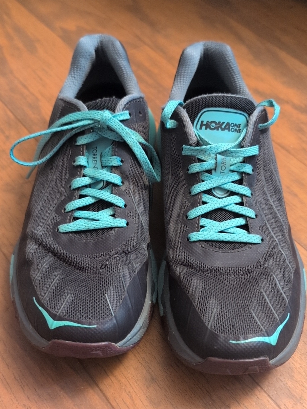 Hoka One One Women's Dark Gray and Teal Athletic Running Shoes